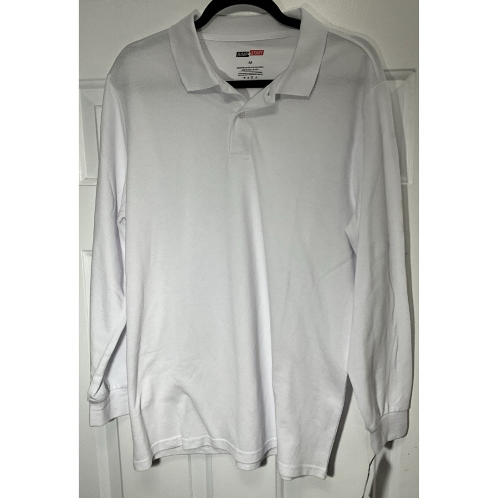 JUMP START MODERN FIT LONG SLEEVE White POLO SHIRT Men's Medium